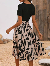 Printed Round Neck Short Sleeve Midi Dress OutfitFlow